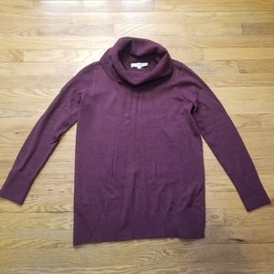 LOFT Womens Red Cowl Neck Knit Sz Med Sweater Side Slits Acrylic Blend Stretch